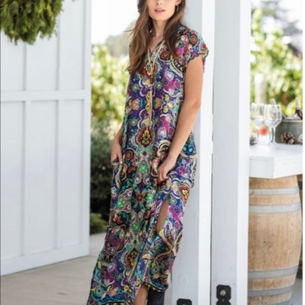 Johnny Was Multicolor Paisley Maxi Dress - Purple, Blue, Pink, Green - Picture 4 of 10